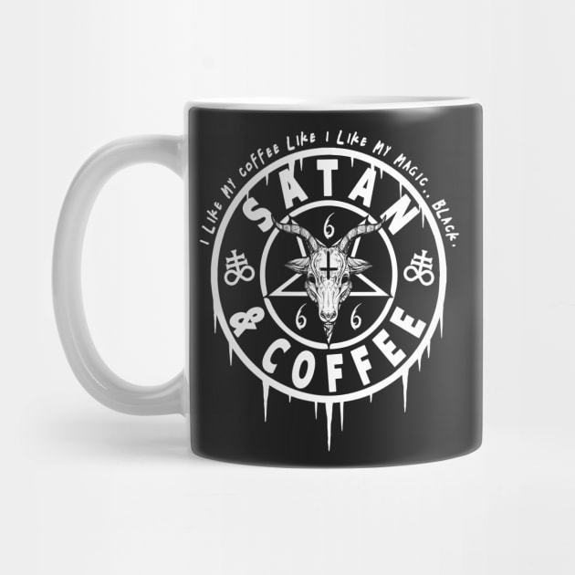 SATAN AND COFFEE - FUNNY SATANIC OCCULT by Tshirt Samurai